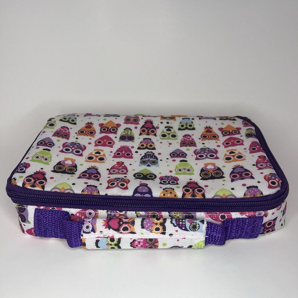 Owl Design Lunch Box - Insulated Purple Trim
